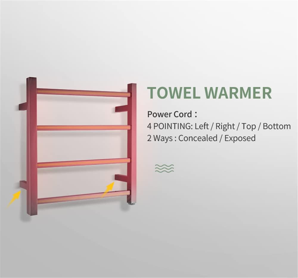ACA Trading SAA Bathroom Heated Towel Rack,4 Rungs Square Electric Heated Towel Rail,Wall Mounted Towel Warmer Dryer,Stainless Steel Clothes Towel Drying Heater,Waterproof IP55 &SAA Apporved(Silver)
