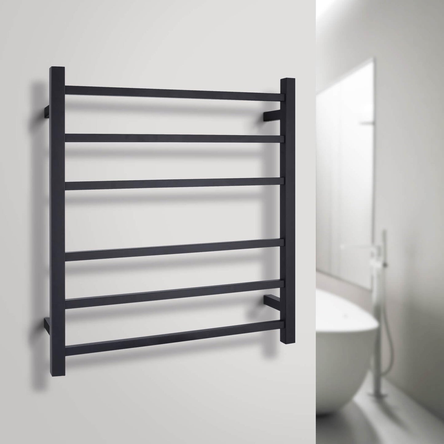 ACA Trading SAA Bathroom Heated Towel Rack,4 Rungs Square Electric Heated Towel Rail,Wall Mounted Towel Warmer Dryer,Stainless Steel Clothes Towel Drying Heater,Waterproof IP55 &SAA Apporved(Silver)