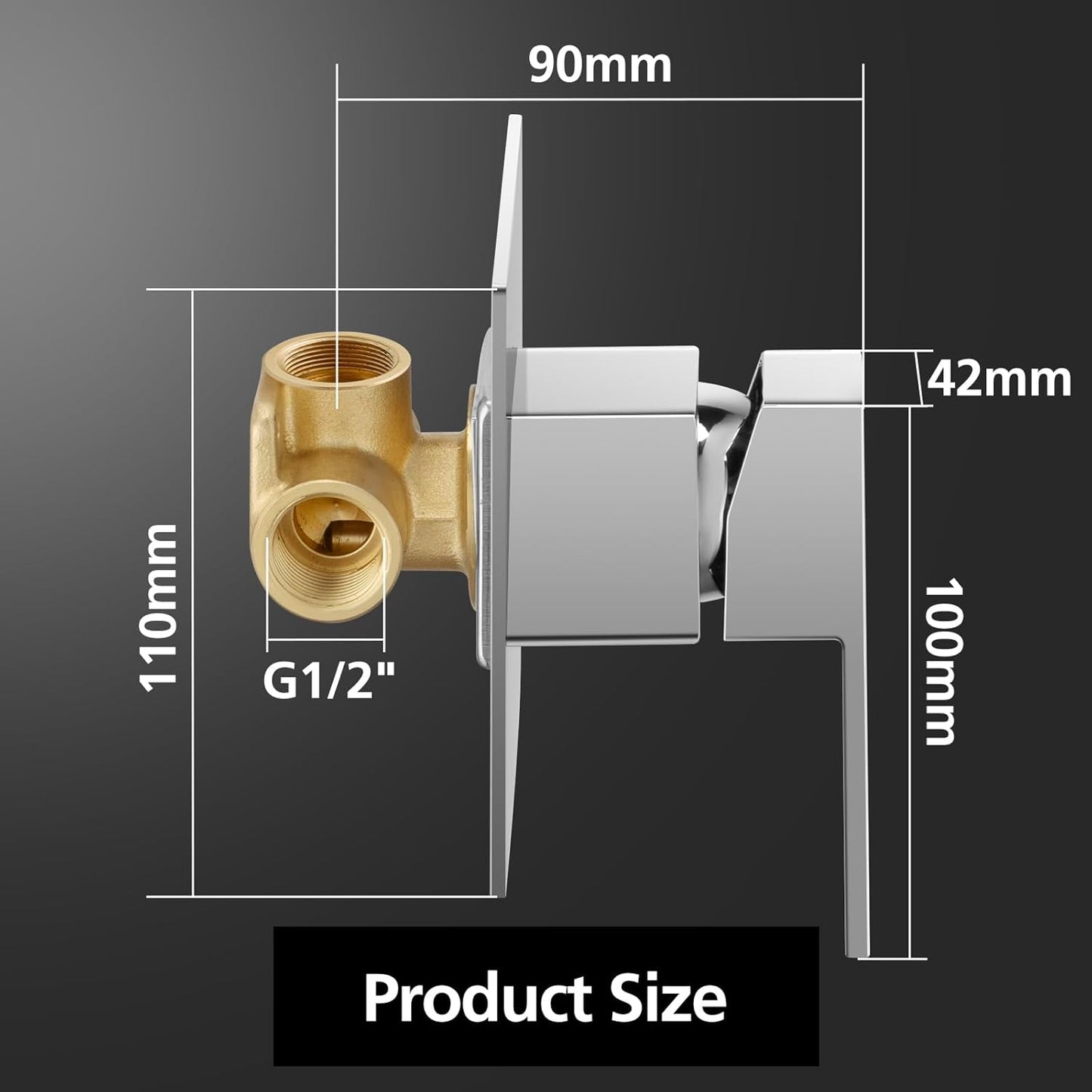 ACA International Watermark Square Wall Mounted Water Flick Lever Shower Mixer Tap 100mm BathTap Hot Cold Water Shower Mixer Tap for Shower Head/Handheld Shower, Solid Brass (Chrome)
