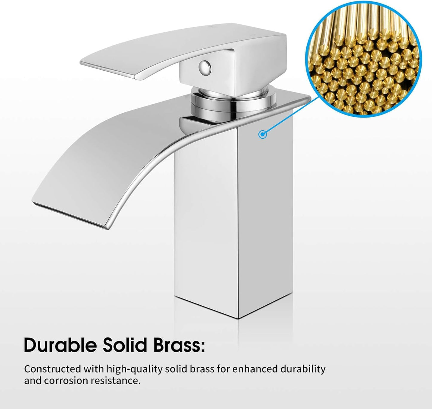 ACA International WELS Basin Mixer Tap Bathroom Square Waterfall Tap Faucet Laundry Vanity Sink Tap Faucet Brass(Chrome)