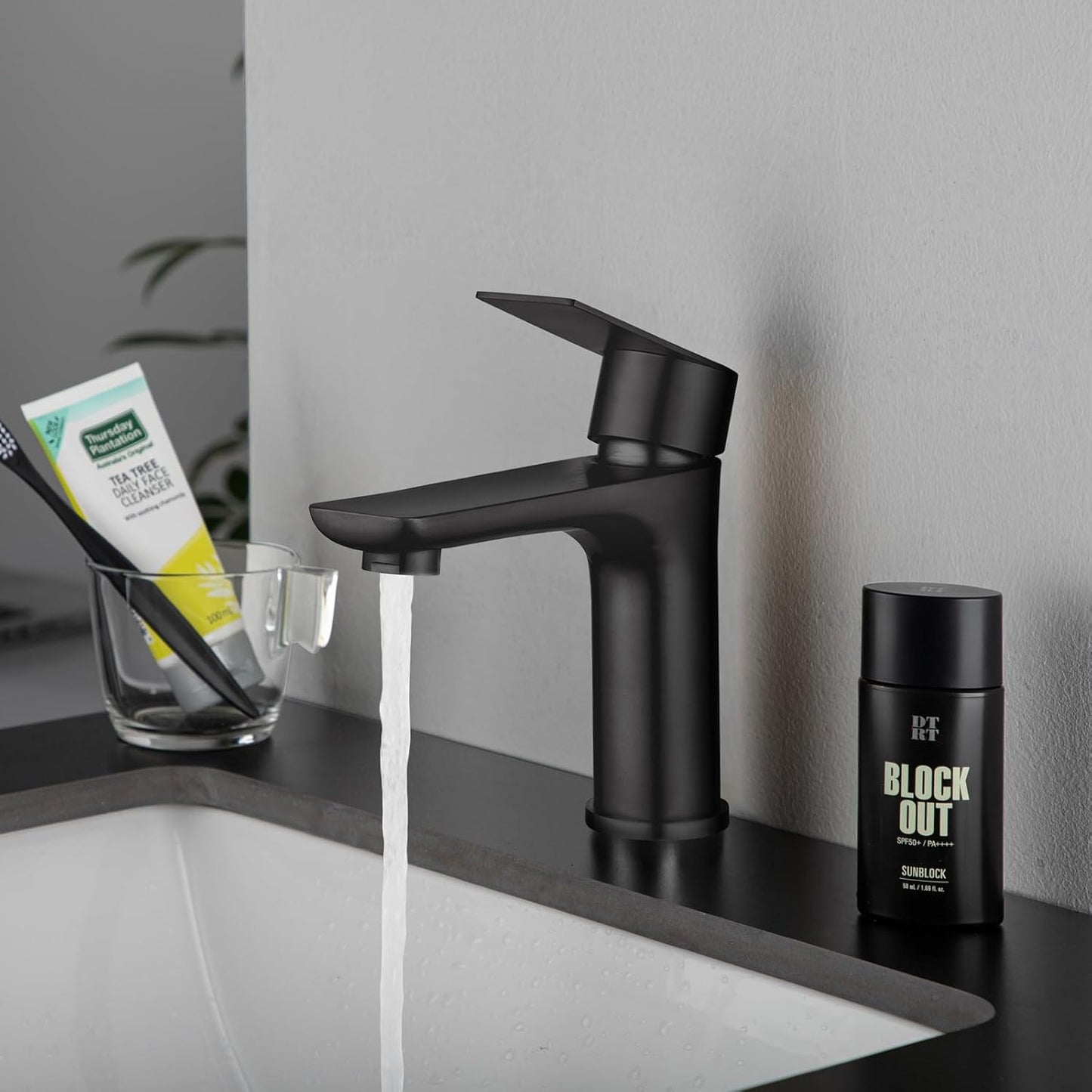 ACA International WELS Bathroom Basin Mixer Tap Laundry Vanity Counter Top Faucet, Single Handle Bathroom Taps with Aerator, Ceramic Disc Cartridge(Matte Black)