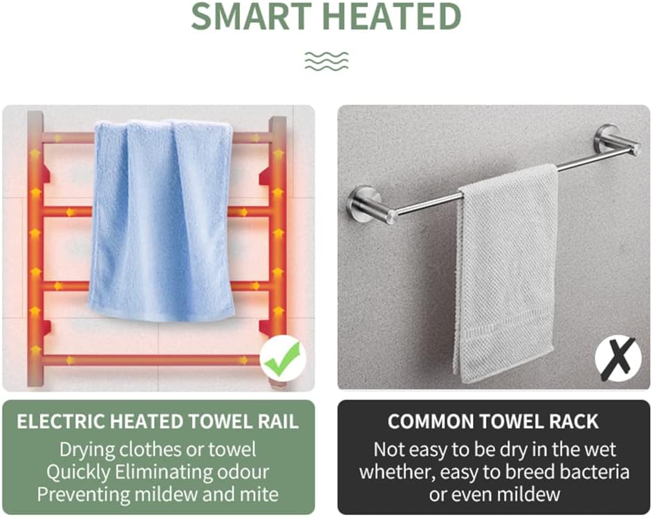 ACA Trading SAA Bathroom Heated Towel Rack,4 Rungs Square Electric Heated Towel Rail,Wall Mounted Towel Warmer Dryer,Stainless Steel Clothes Towel Drying Heater,Waterproof IP55 &SAA Apporved(Silver)