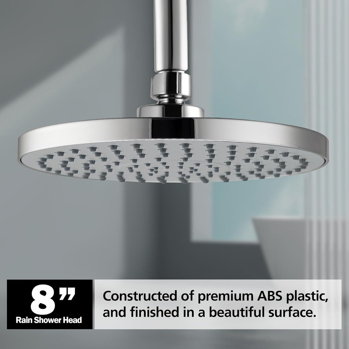 ACA International WELS Luxury Rain Shower Head High Pressure Adjustable 8 Inch Round Rainfall Shower Overhead ABS Plastic (Chrome)