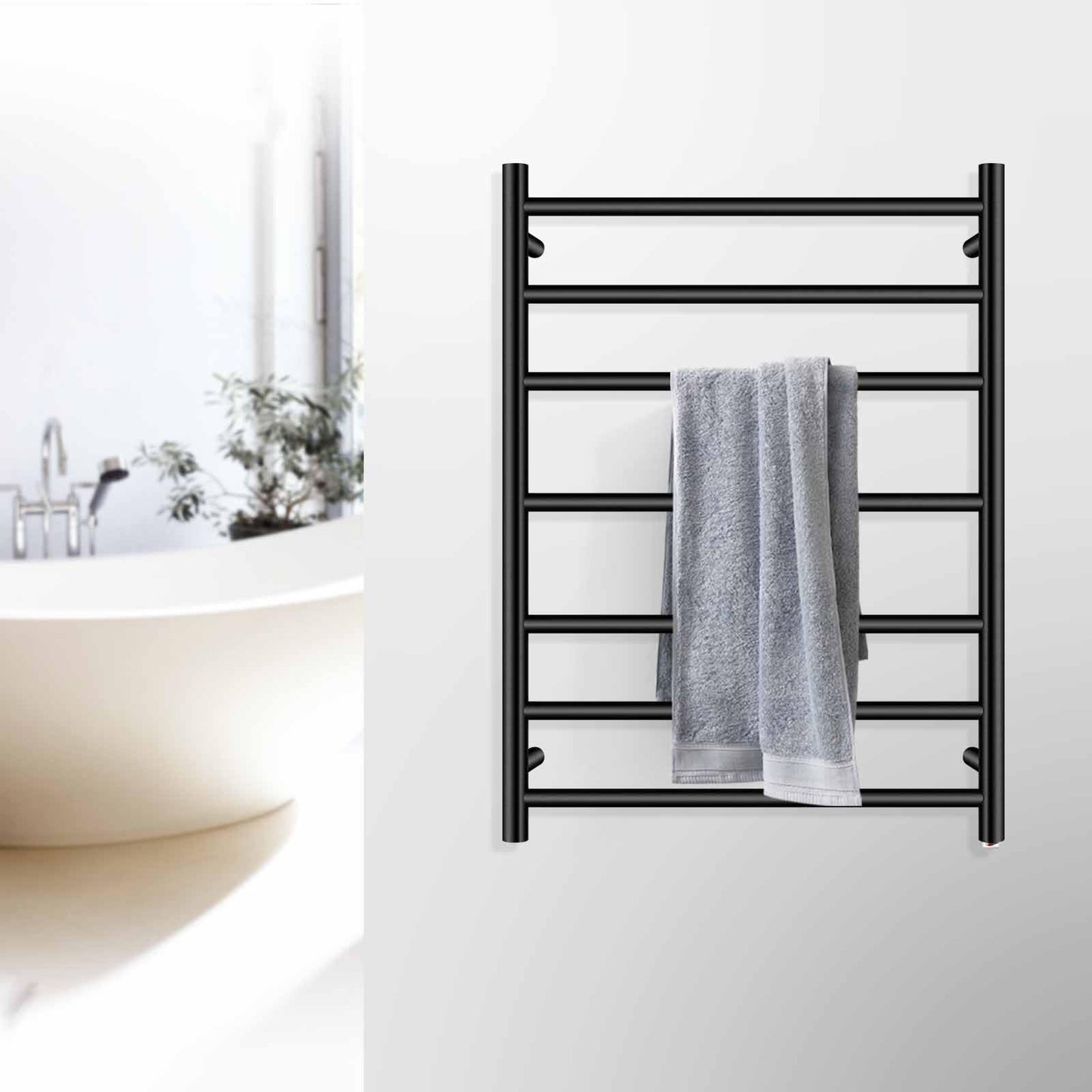 Bathroom Heated Towel Rail 6 Bars Round Stainless Steel Electric Heated Towel Energy-Saving Heated Towel Rack Holder Wall Mounted 70W SAA Certificate (Chrome)