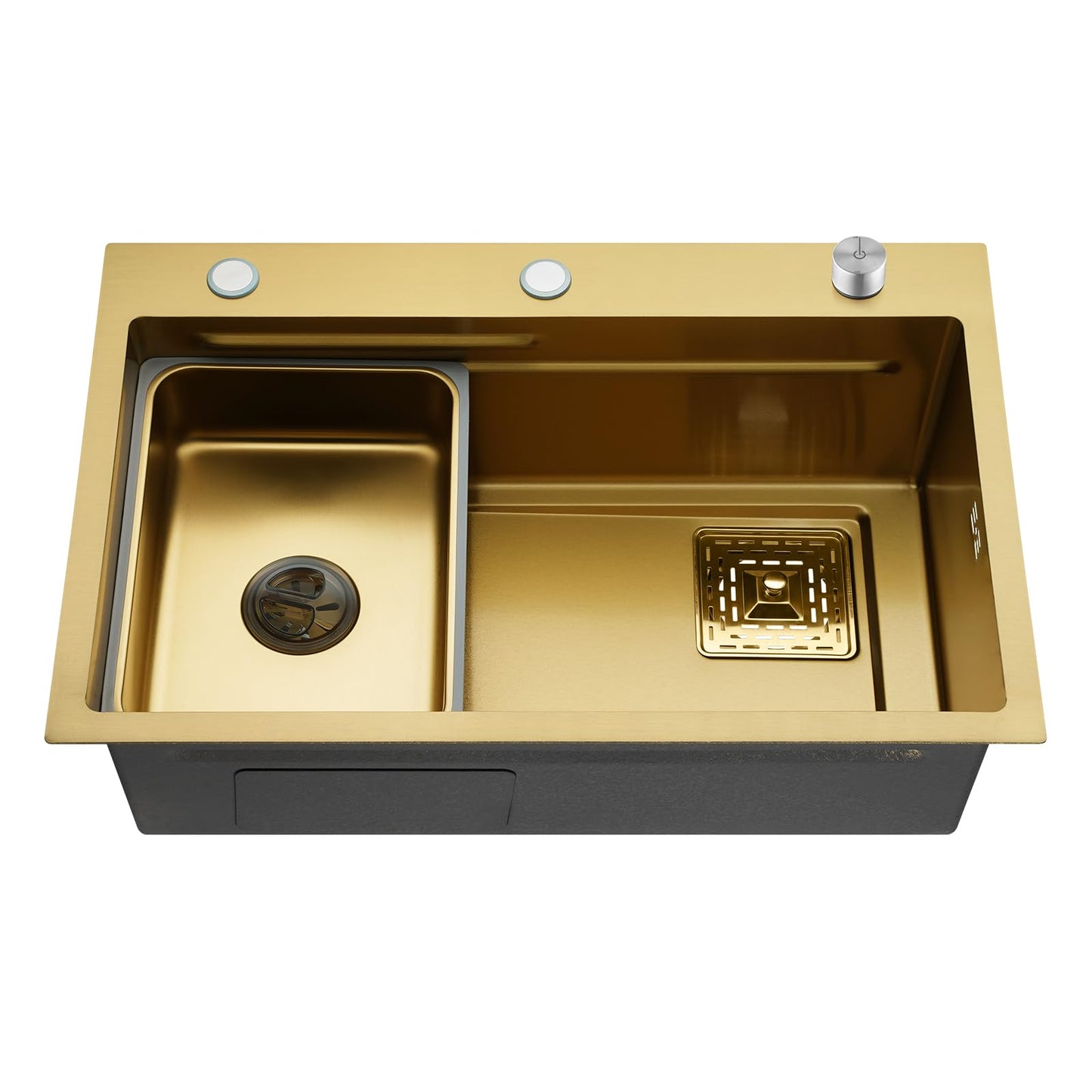 ACA International Brushed Gold Kitchen Sink Basin 304 Stainless Steel Under/Top/Flush Mount Double Bowl Sinks (680x400x225mm Satin Brush)