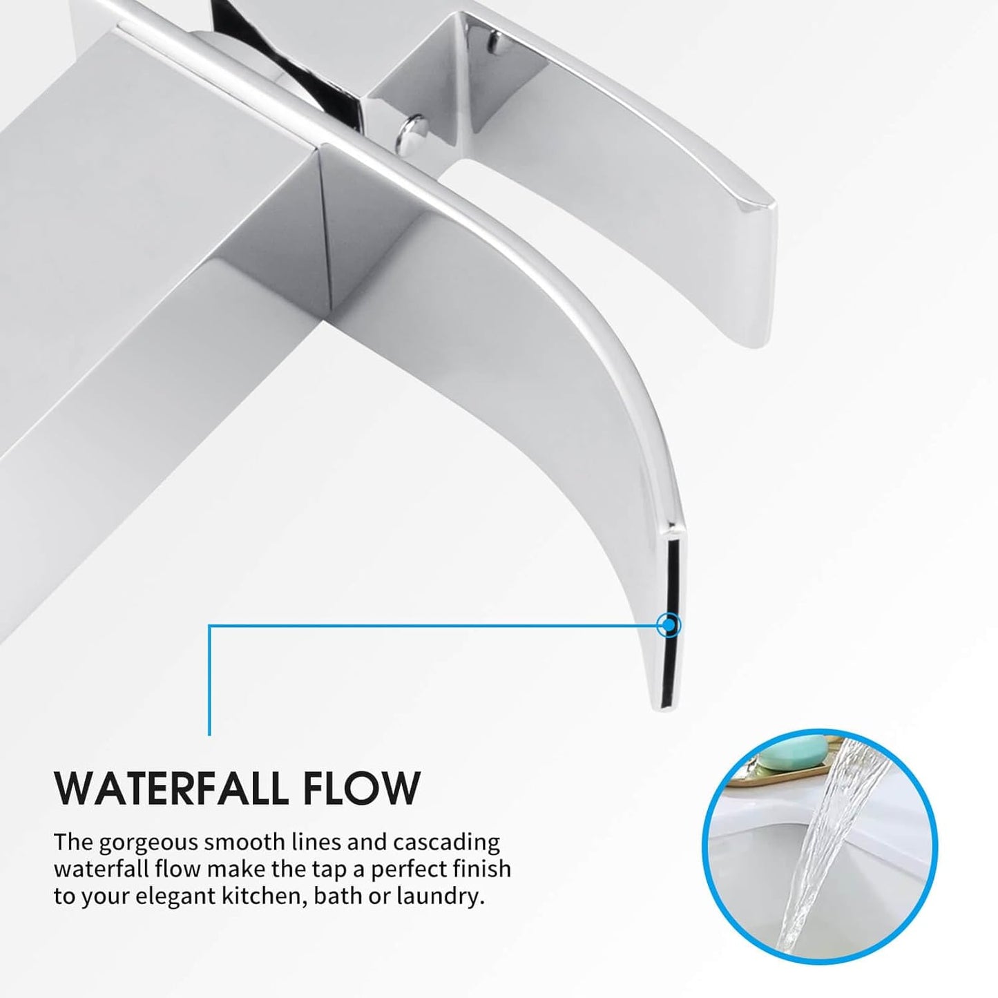 ACA International WELS Basin Mixer Tap Bathroom Square Waterfall Tap Faucet Laundry Vanity Sink Tap Faucet Brass(Chrome)