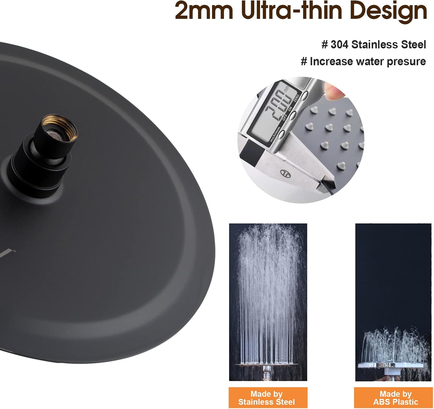 ACA International High Pressure 10'' Large Shower Head Round Overhead 304 Stainless Steel Adjustable Ultra-Thin Rain Shower Head 250x250mm WELS (Black)