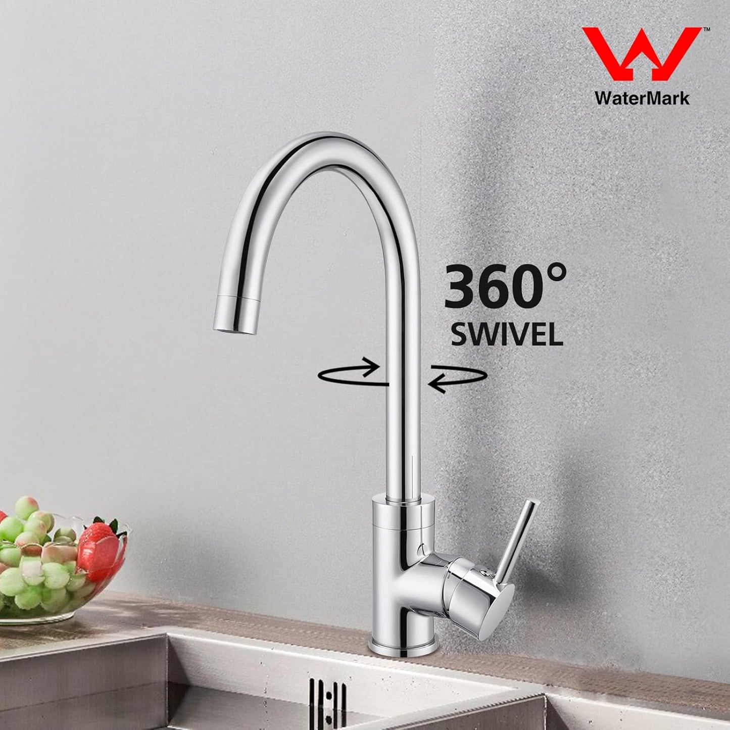 ACA International WELS Kitchen Mixer Tap Swivel Gooseneck Kitchen Taps Kitchen Laundry Sink Tap Faucet Hot and Cold Switch Solid Brass Faucet(Polished Chrome)
