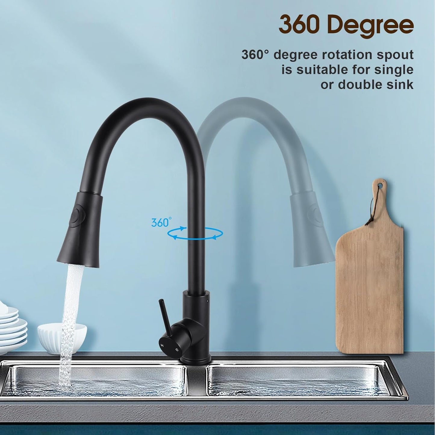 ACA International WELS Kitchen Mixer Tap 2-Mode Spray Pull Out Spout Kitchen Laundry Sink Bar Faucet Tap Basin Mixer Brass Faucet Kitchen Tap(Matt Black)