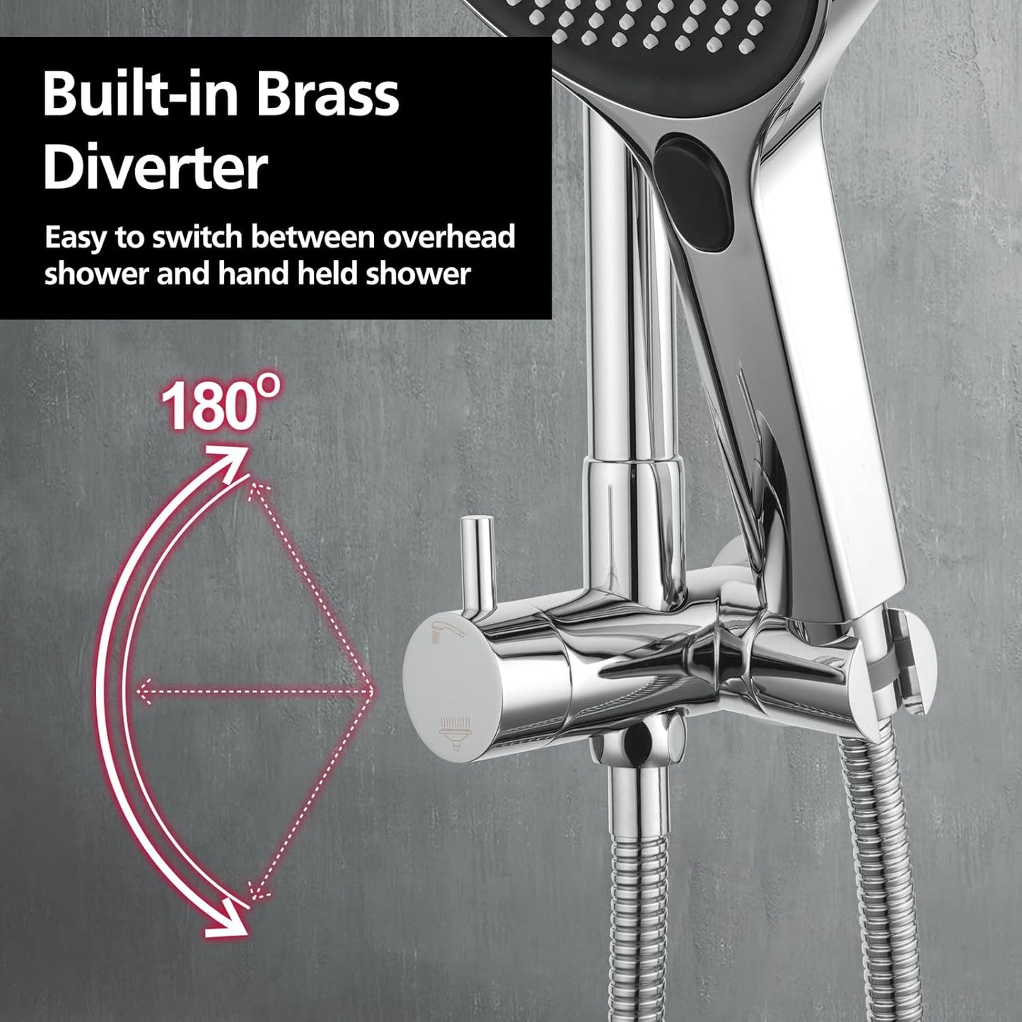 ACA International 13" Rain Shower Head 2 in 1 Round Shower Head Set Wall Mounted Shower Set 4-Mode Handheld Spary Bathroom WELS Approved (Chrome)