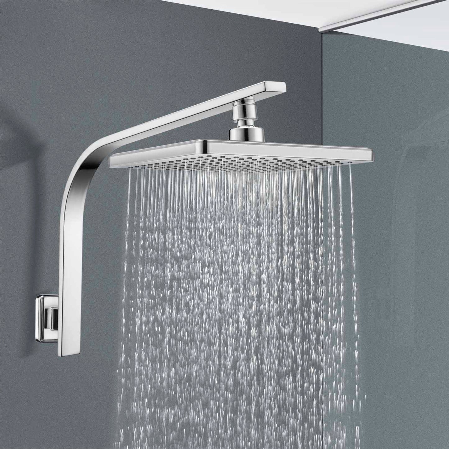 ACA International 8'' High Pressure Round Rain Shower Head Set Wall Mounted Shower Head Gooseneck Shower Arm Set Bathroom 304 Stainless Steel WELS (Polished Chrome)