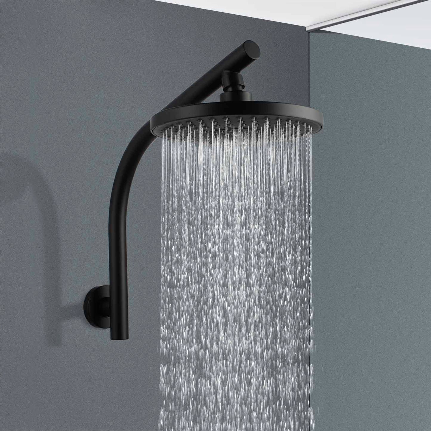 ACA International 8'' High Pressure Round Rain Shower Head Set Wall Mounted Shower Head Gooseneck Shower Arm Set Bathroom 304 Stainless Steel WELS (Polished Chrome)