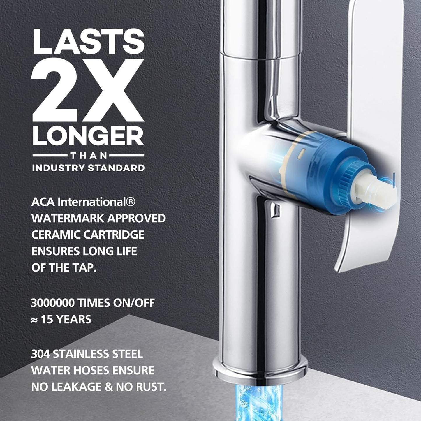 ACA International WELS Kitchen Mixer Tap Pull Dwon Kitchen Tap 2-Mode Spray Head 360° Swivel Kitchen Sink Taps Faucet(Chrome)