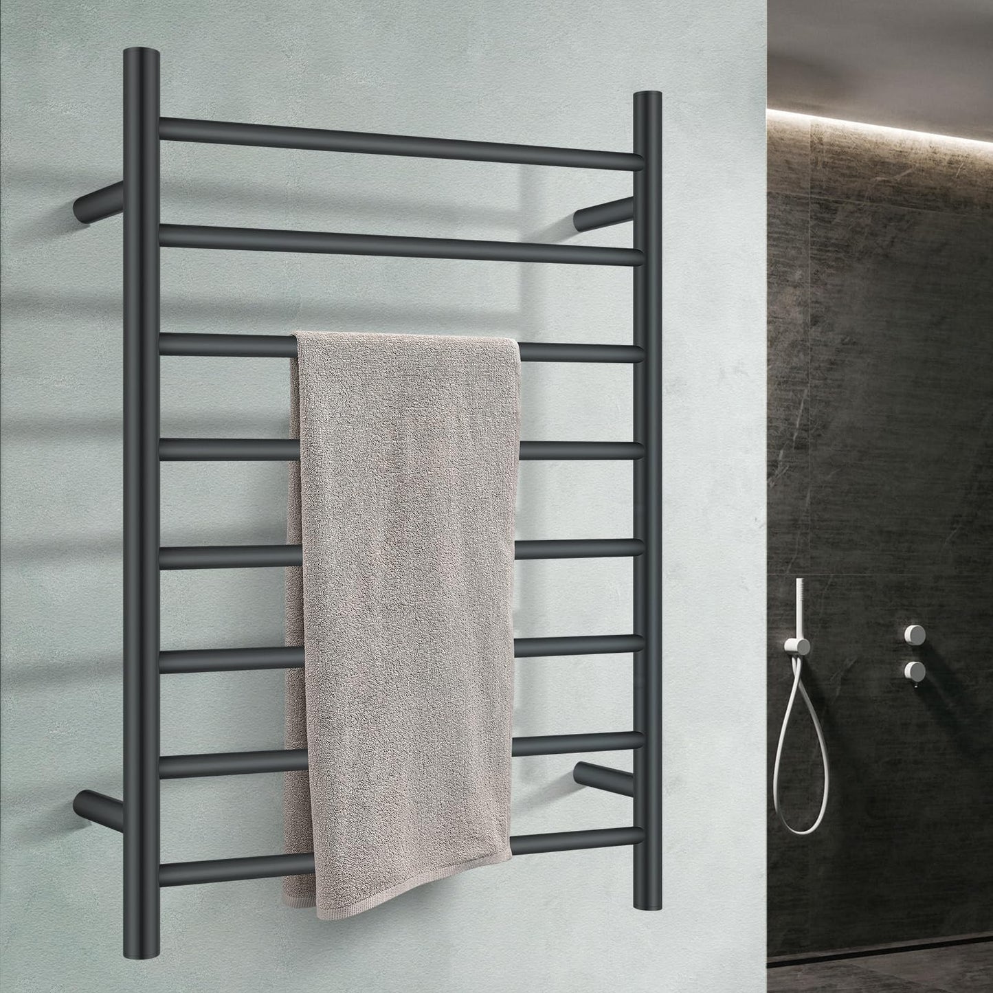 ACA International Wall Mounted Electric Heated Towel Rack SAA Towel Warmer Aluminium Heated Towel Rail Bathroom Towel Clothes Dryer Holder IP55 6 Rungs Round (Gold)