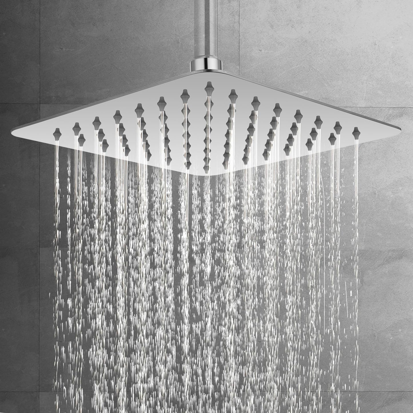 ACA International 12'' Rain High Pressure Shower Head Square Stainless Steel Large Rainfall Overhead 300mm Metal Ultra Thin WELS (Chrome)