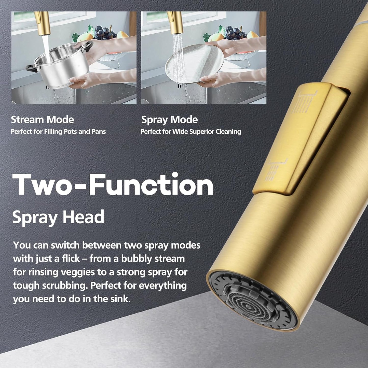 ACA International 2 Mode Pull Out Kitchen Tap Swivel Gooseneck Laundry Sink Taps Faucet WELS Kitchen Mixer Tap(Brushed Yellow Gold)