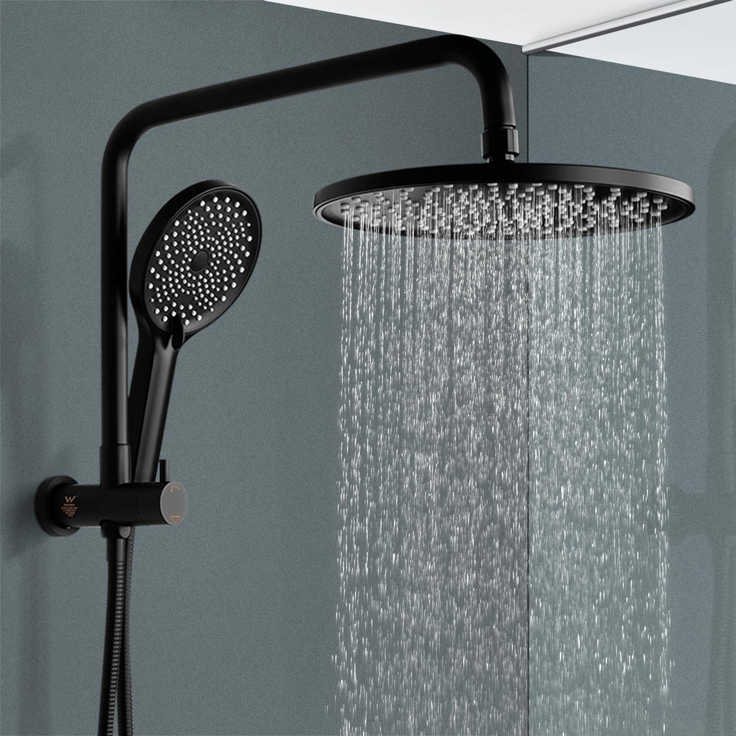 ACA International 10'' Rain Shower Head Set, Round 255mm Large Shower Head with 2 in 1 Shower Arm Rail and 3-Mode Handheld Spray, Bathroom Shower Set WELS Approved (Chrome)