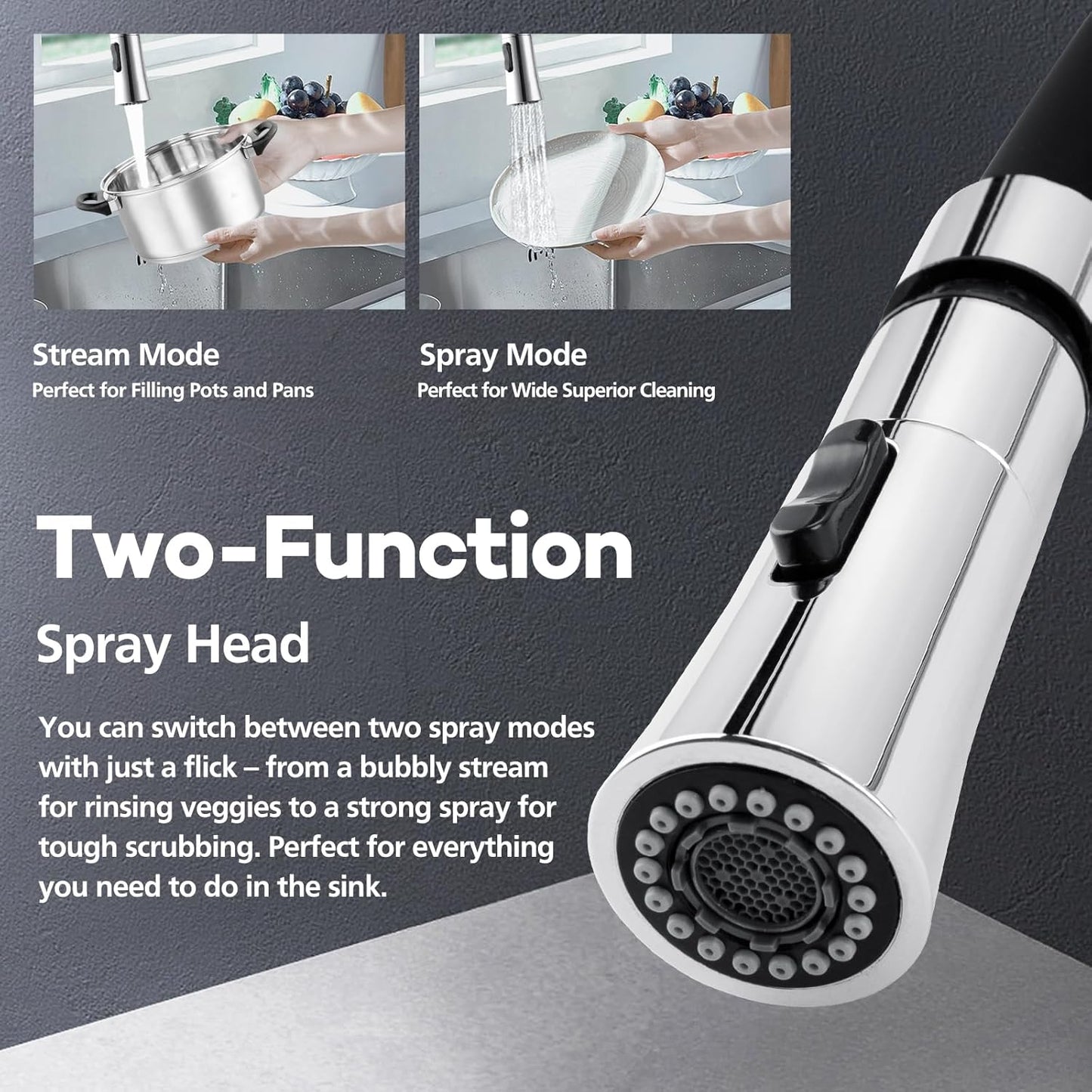 ACA International WELS Kitchen Mixer Tap Pull Dwon Kitchen Tap 2-Mode Spray Head 360° Swivel Kitchen Sink Taps Faucet(Chrome)