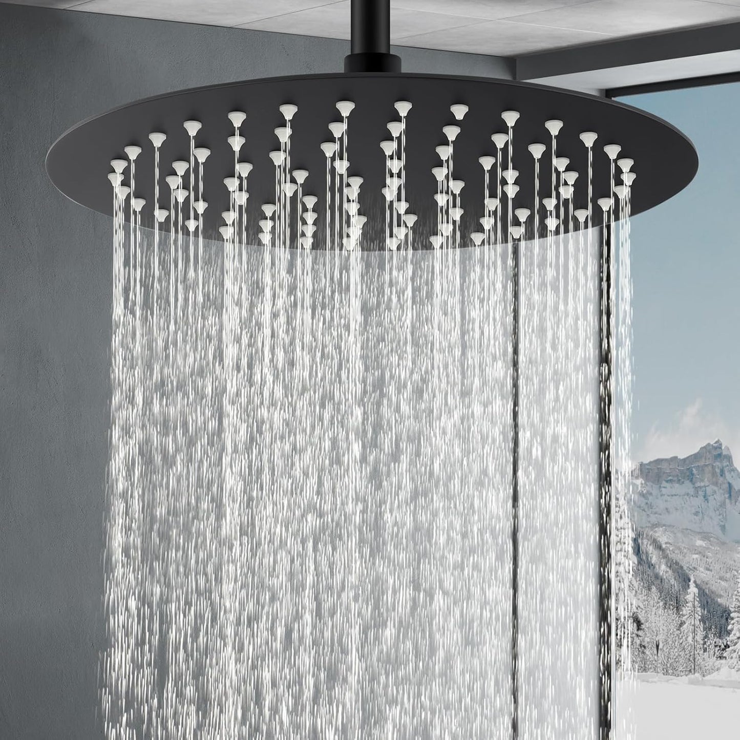 ACA International High Pressure 10'' Large Shower Head Round Overhead 304 Stainless Steel Adjustable Ultra-Thin Rain Shower Head 250x250mm WELS (Black)