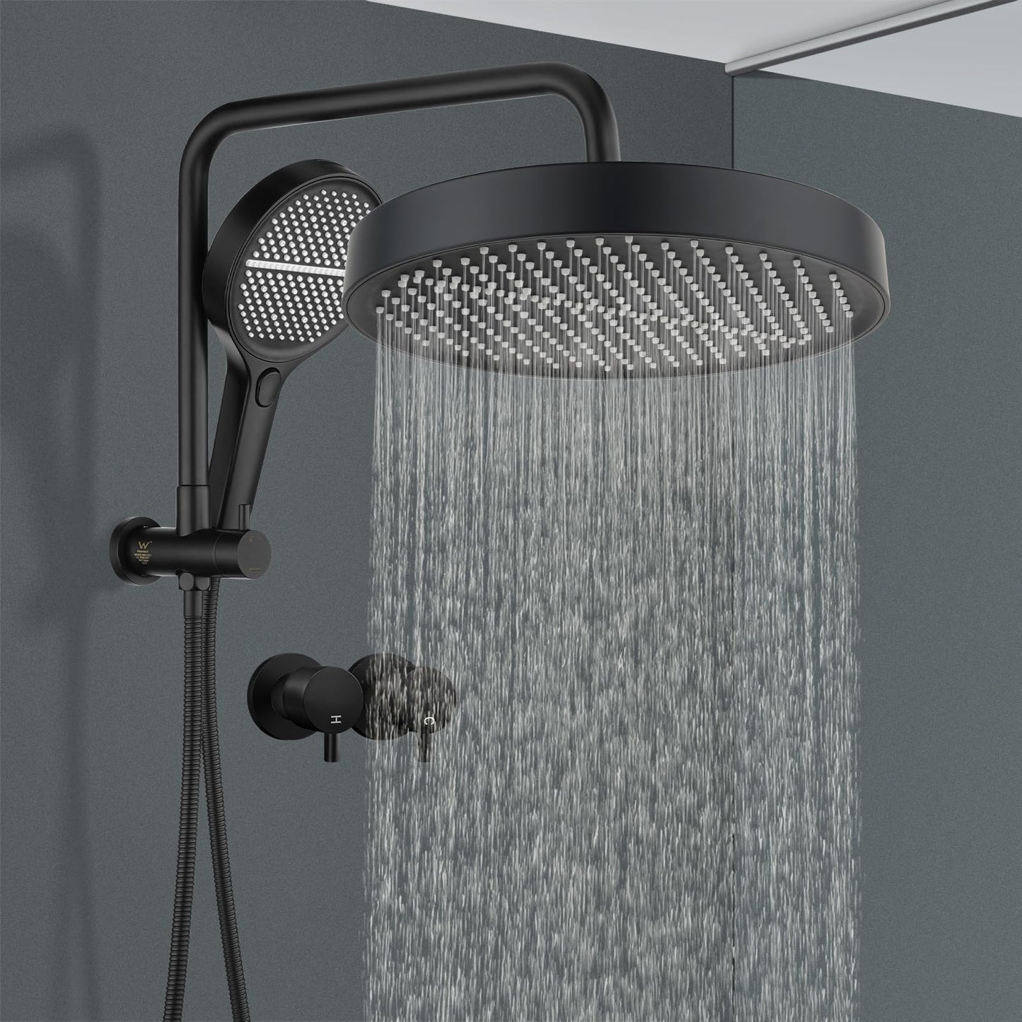 ACA International 13" Rain Shower Head 2 in 1 Round Shower Head Set Wall Mounted Shower Set 4-Mode Handheld Spary Bathroom WELS Approved (Chrome)