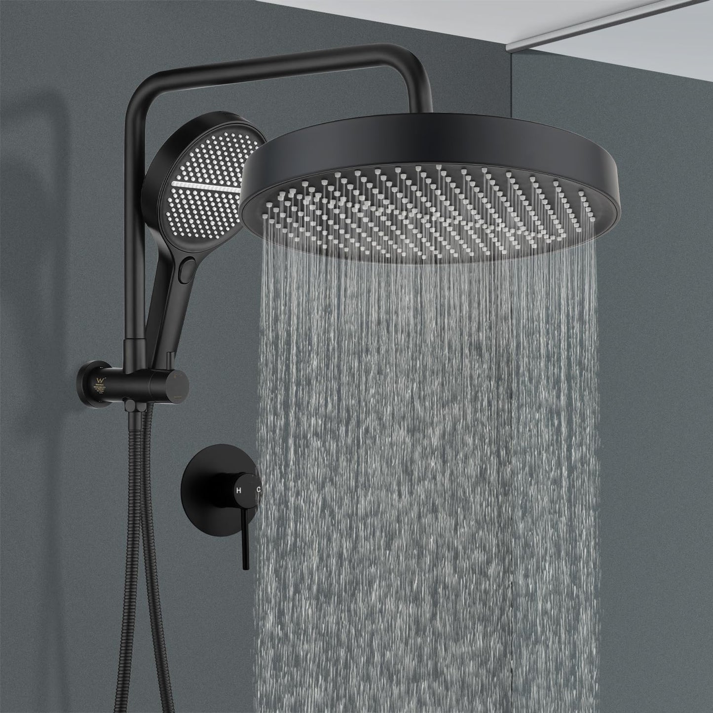 ACA International 13" Rain Shower Head 2 in 1 Round Shower Head Set Wall Mounted Shower Set 4-Mode Handheld Spary Bathroom WELS Approved (Chrome)