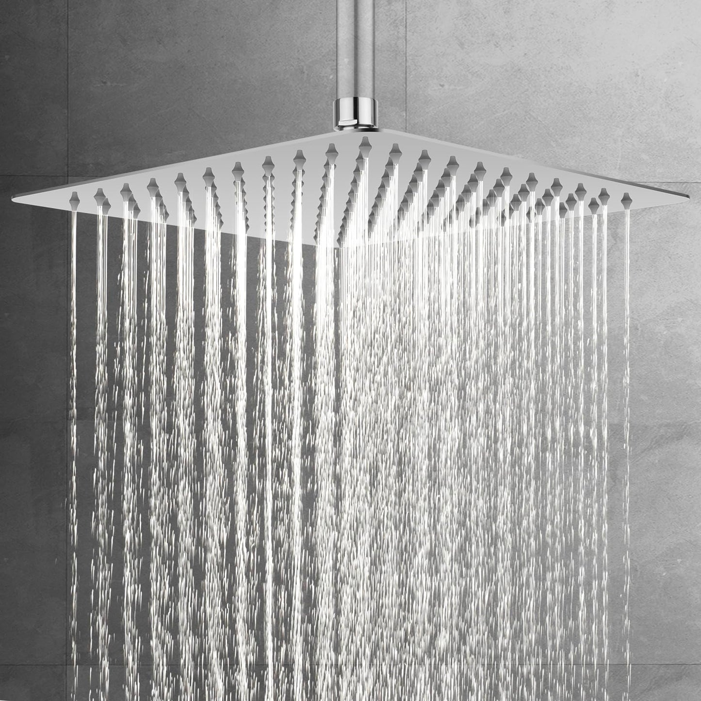 ACA International 12'' Rain High Pressure Shower Head Square Stainless Steel Large Rainfall Overhead 300mm Metal Ultra Thin WELS (Chrome)