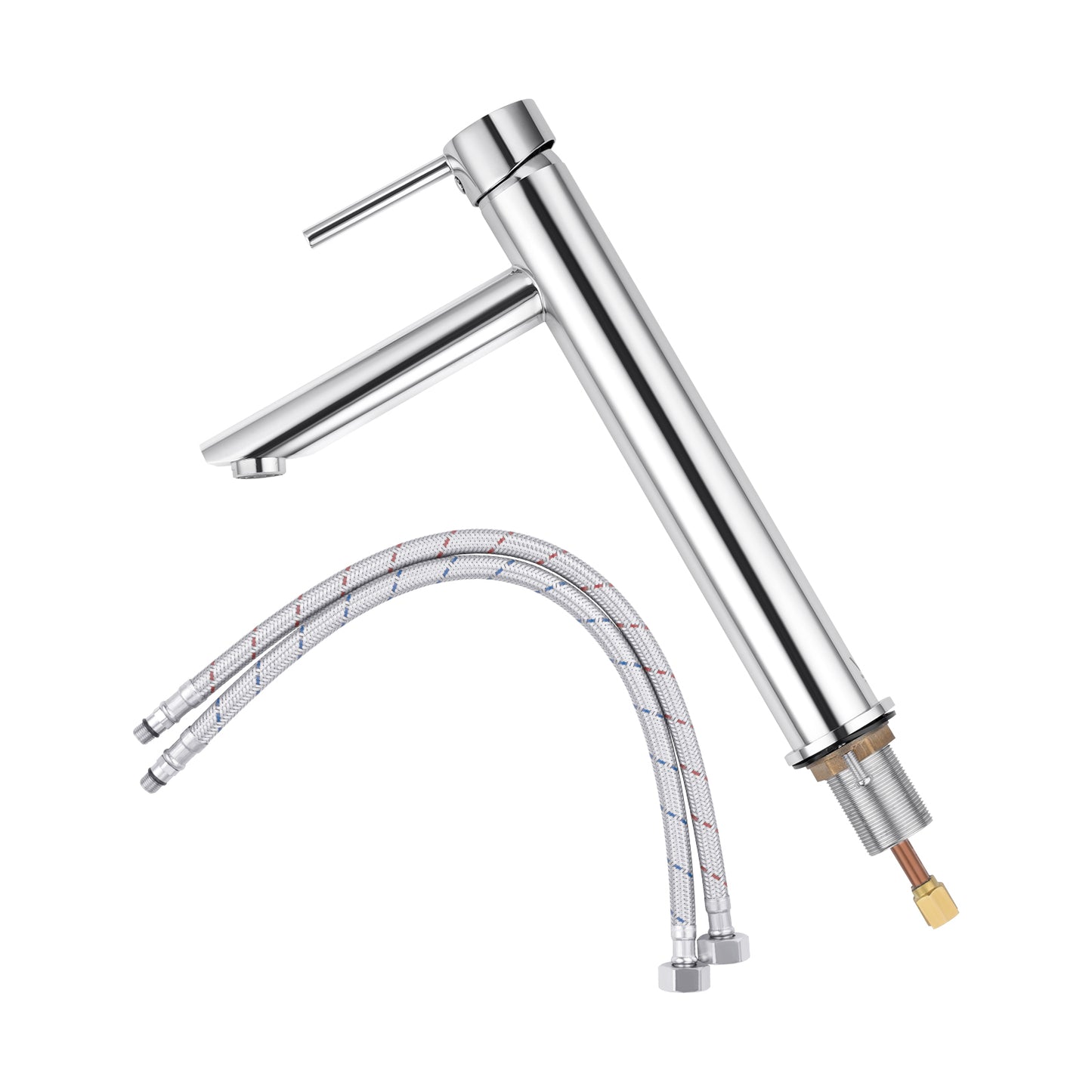 ACA International Tall Bathroom Tap Basin Mixer Tap Round Bathroom Sink Tap Faucet Solid Brass(Matt Black)