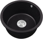 460MM Round Black Granite Stone Kitchen Sink Home Utility Kitchen Bar Sink Basin with Waste Strainer Overflow Drop in/Undermount Sink(Black)