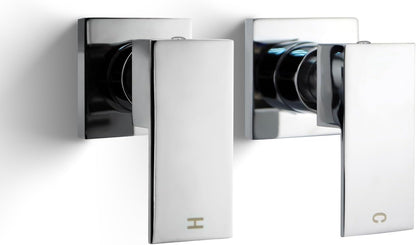 ACA International Square Bathroom Tap Set, 1/4 Turn Basin & Shower Mixer Tap with Twin Lever Handles, Wall Mounted Design in Polished Finish, Brass Construction with Watermark Certification (Chrome)