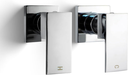 ACA International Square Bathroom Tap Set, 1/4 Turn Basin & Shower Mixer Tap with Twin Lever Handles, Wall Mounted Design in Polished Finish, Brass Construction with Watermark Certification (Chrome)