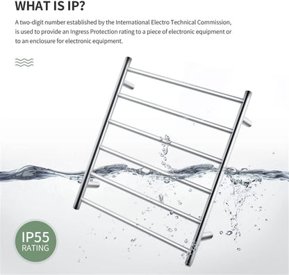 Bathroom Heated Towel Rail 6 Bars Round Stainless Steel Electric Heated Towel Energy-Saving Heated Towel Rack Holder Wall Mounted 70W SAA Certificate (Chrome)
