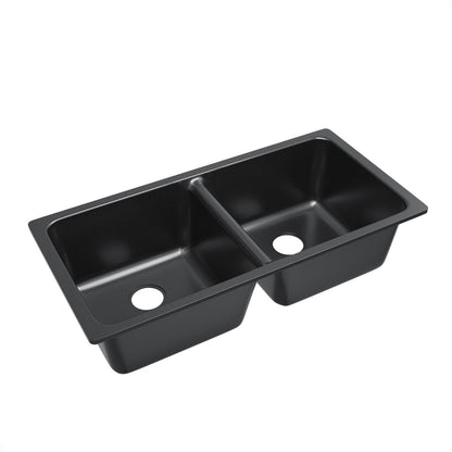 ACA International Granite Double Bowl Kitchen Sink 710x450mm (Granite Black 422x422x203mm)