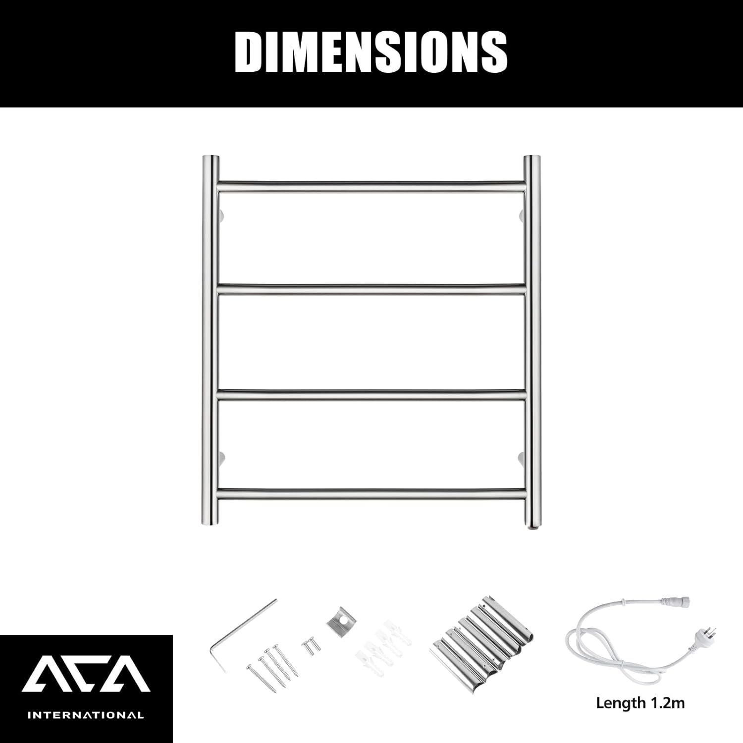 4 Rungs Bathroom Electric Heated Towel Rail Rack 520x500mm Wall Mounted Round Towel Warmer Stainless Steel Towel Heater Dryer Heated Towel Rail Holder Waterproof SAA (Silver)