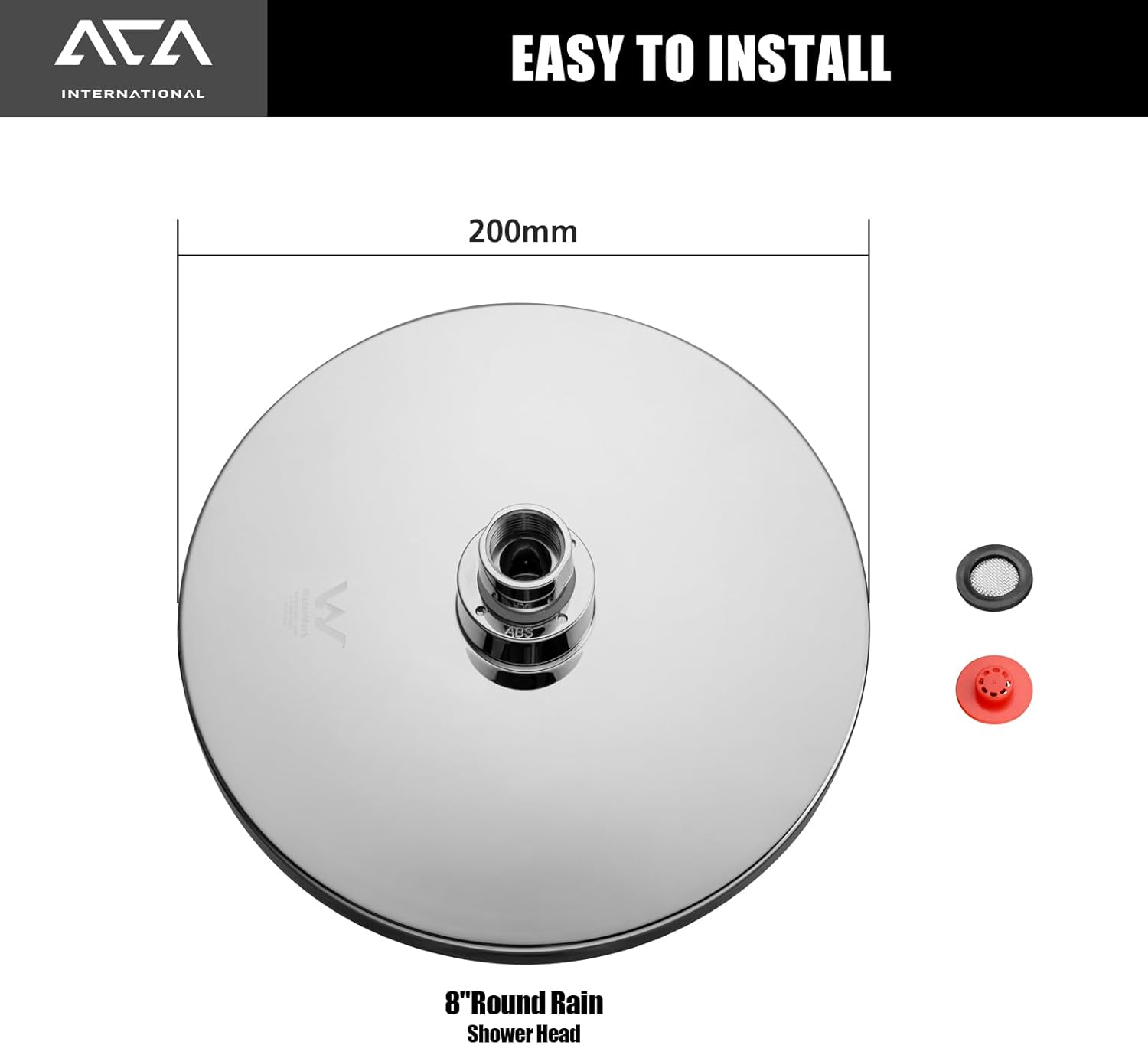 ACA International WELS Luxury Rain Shower Head High Pressure Adjustable 8 Inch Round Rainfall Shower Overhead ABS Plastic (Chrome)