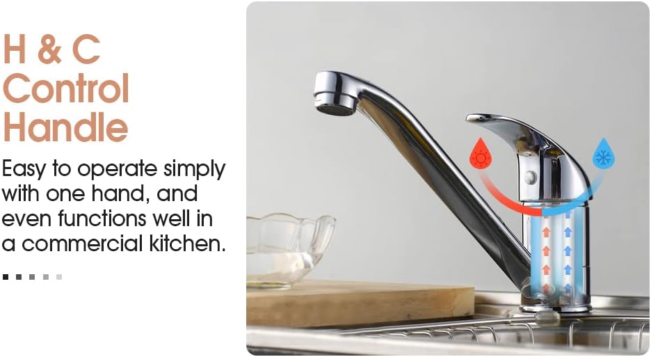 ACA International WELS Kitchen Mixer Tap, 360° Swivel Spout Kitchen Taps Laundry Sink Tap Faucet with Long Spout(Chrome)