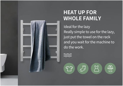 ACA Trading SAA Bathroom Heated Towel Rack,4 Rungs Square Electric Heated Towel Rail,Wall Mounted Towel Warmer Dryer,Stainless Steel Clothes Towel Drying Heater,Waterproof IP55 &SAA Apporved(Silver)