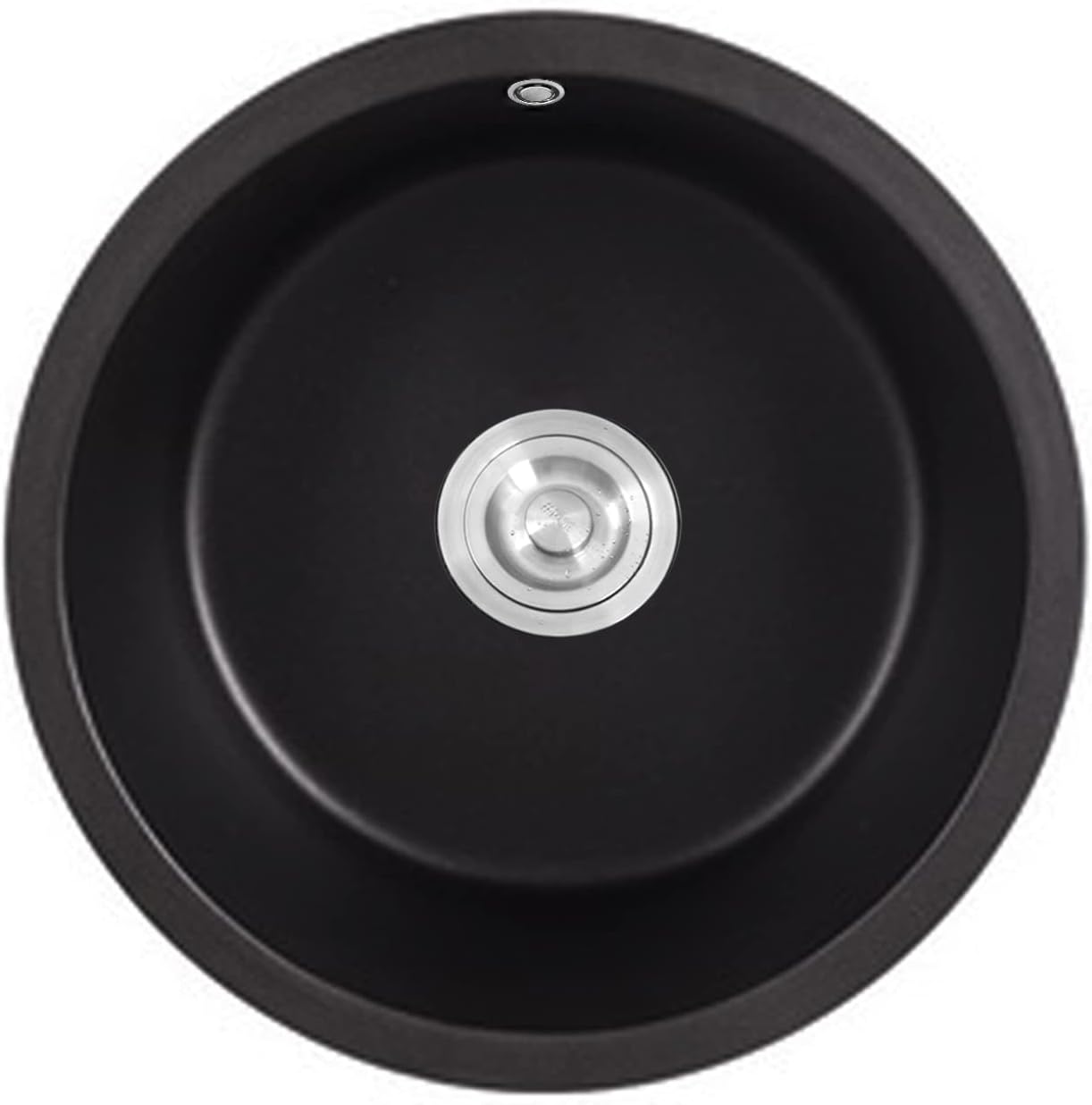 460MM Round Black Granite Stone Kitchen Sink Home Utility Kitchen Bar Sink Basin with Waste Strainer Overflow Drop in/Undermount Sink(Black)