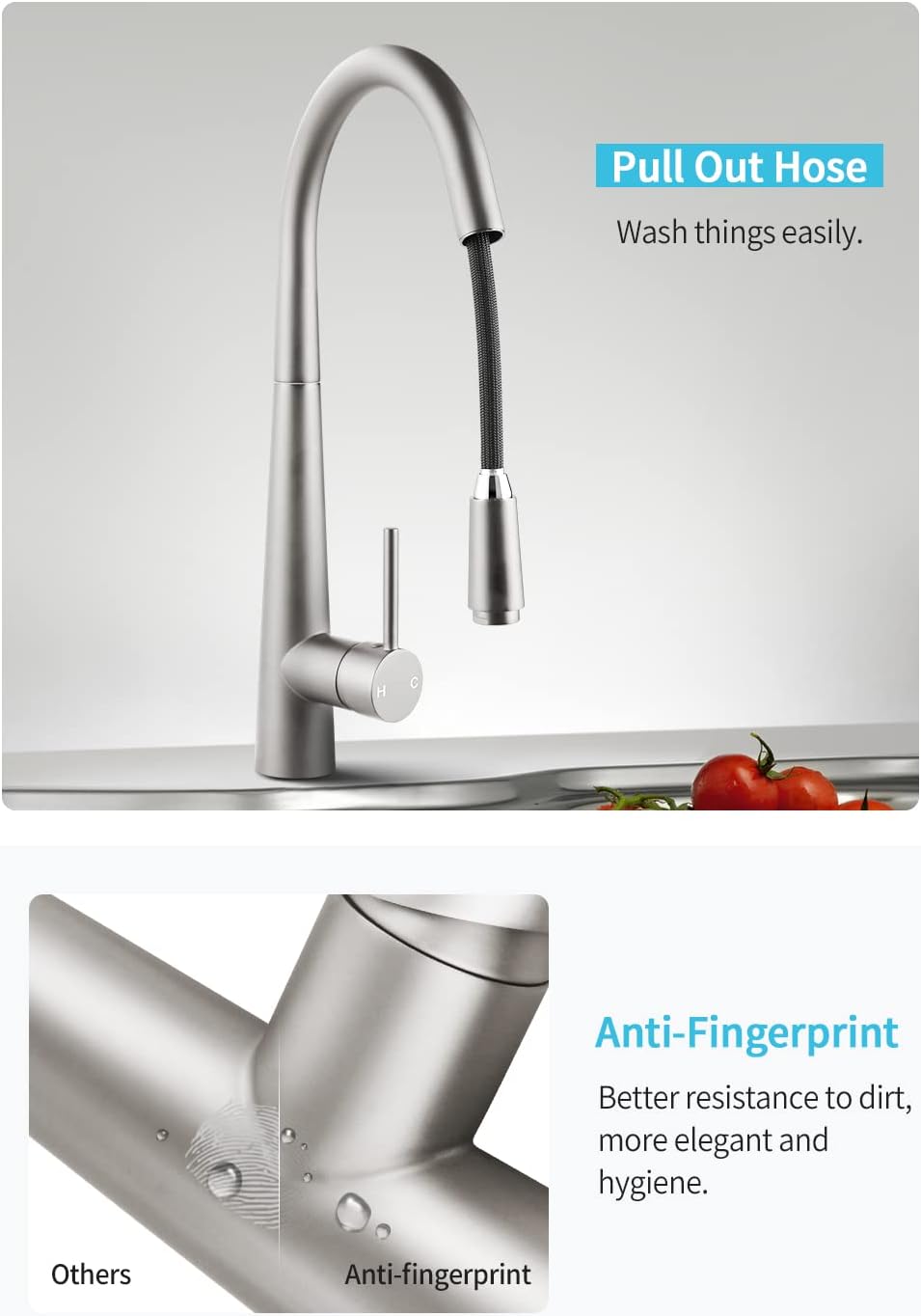 ACA International Kitchen Tap Pull Out Metal Spray Head Kitchen Mixer Tap, 360° Swivel Faucet Taps Kitchen Laundry Sink Tap Solid Brass WELS(Brushed Chrome)