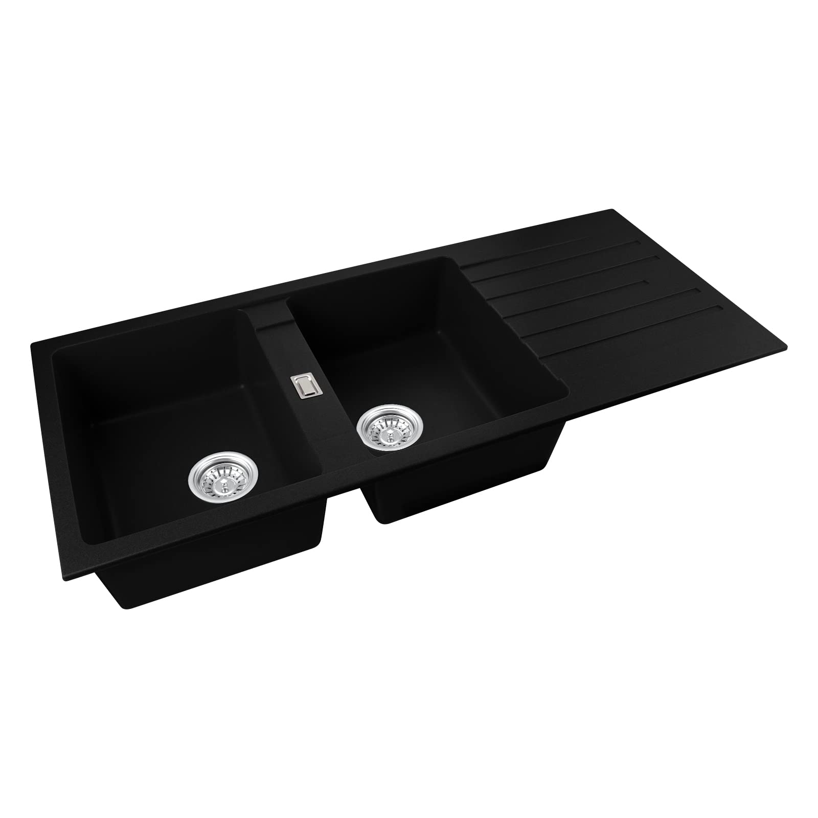 Kitchen Sink Stone Sink 1160x500mm Granite Stone Sink Double Bowel Sink with Drainboard 90mm Strainer Waste Kitchen Laundry Bar Basin Sink(Cream White)