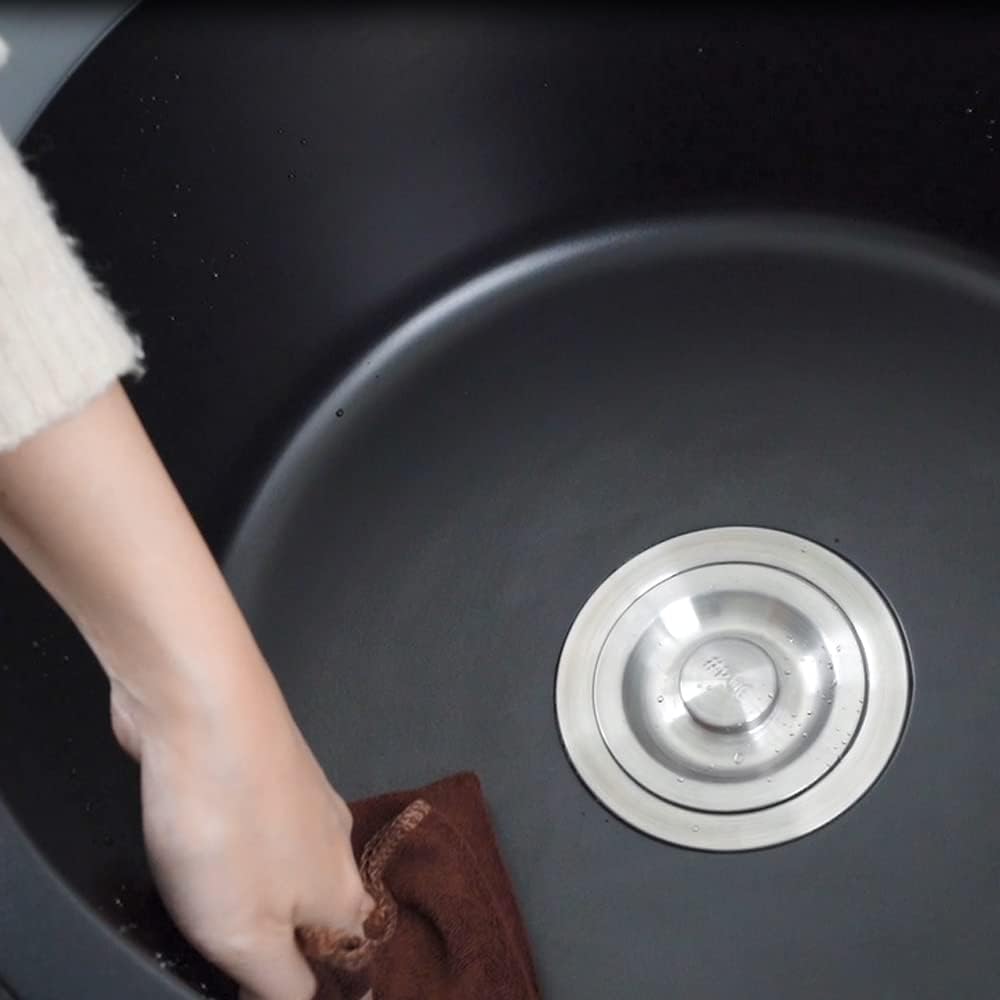460MM Round Black Granite Stone Kitchen Sink Home Utility Kitchen Bar Sink Basin with Waste Strainer Overflow Drop in/Undermount Sink(Black)