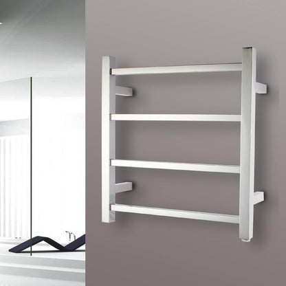 ACA Trading SAA Bathroom Heated Towel Rack,4 Rungs Square Electric Heated Towel Rail,Wall Mounted Towel Warmer Dryer,Stainless Steel Clothes Towel Drying Heater,Waterproof IP55 &SAA Apporved(Silver)
