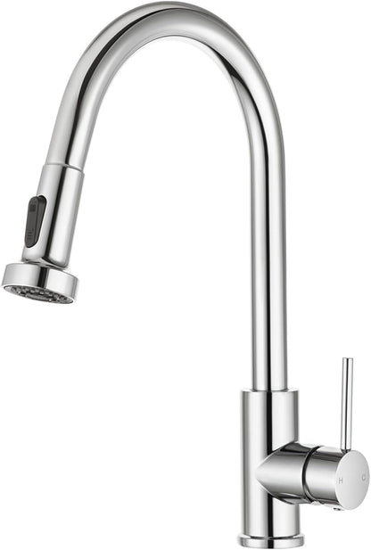 ACA International WELS Kitchen Mixer Tap Pull Out 2-Mode Spray Basin Mixer Tap 360° Swivel H&C Control Laundry Sink Faucet Kitchen Taps (Polished Chrome)