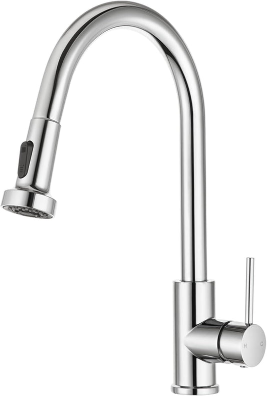 ACA International WELS Kitchen Mixer Tap Pull Out 2-Mode Spray Basin Mixer Tap 360° Swivel H&C Control Laundry Sink Faucet Kitchen Taps (Polished Chrome)