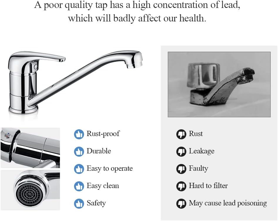 ACA International WELS Kitchen Mixer Tap, 360° Swivel Spout Kitchen Taps Laundry Sink Tap Faucet with Long Spout(Chrome)