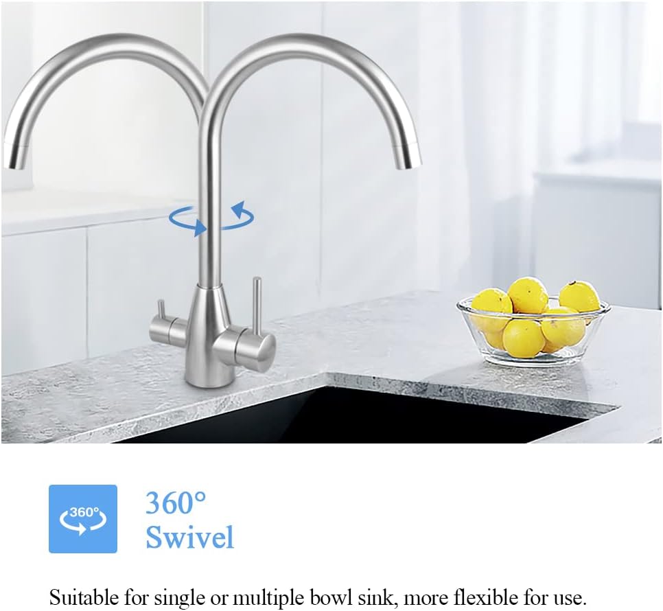 ACA International WELS 3 in 1 Kitchen Tap with Drinking Water Outlet, 360°Swivel Kitchen Sink Mixer Tap Laundry Faucet 3-Way Purified Drinking Water Outlet Kitchen Mixer Tap(Chrome)