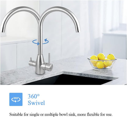 ACA International WELS 3 in 1 Kitchen Tap with Drinking Water Outlet, 360°Swivel Kitchen Sink Mixer Tap Laundry Faucet 3-Way Purified Drinking Water Outlet Kitchen Mixer Tap(Chrome)