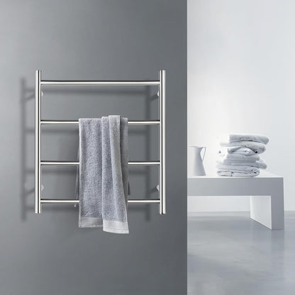 4 Rungs Bathroom Electric Heated Towel Rail Rack 520x500mm Wall Mounted Round Towel Warmer Stainless Steel Towel Heater Dryer Heated Towel Rail Holder Waterproof SAA (Silver)