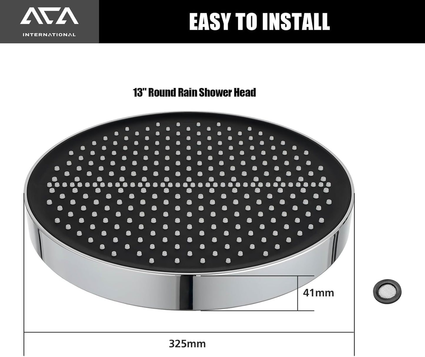 ACA International 13'' Luxury Overhead Rain Large Shower Head 325mm Round Adjustable Rainfall Shower Head WELS Approved (Chrome)