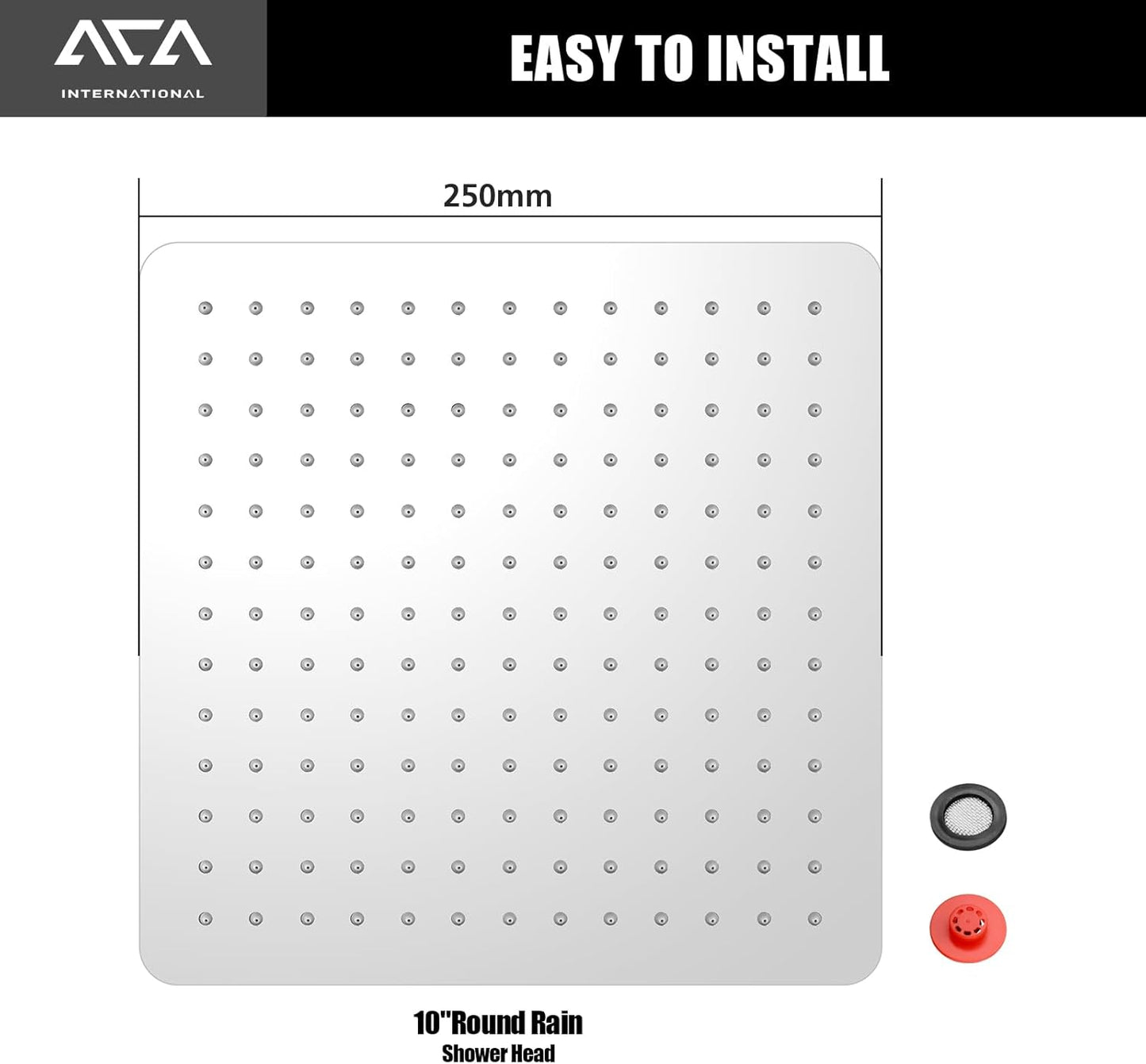 ACA International 12'' Rain High Pressure Shower Head Square Stainless Steel Large Rainfall Overhead 300mm Metal Ultra Thin WELS (Chrome)