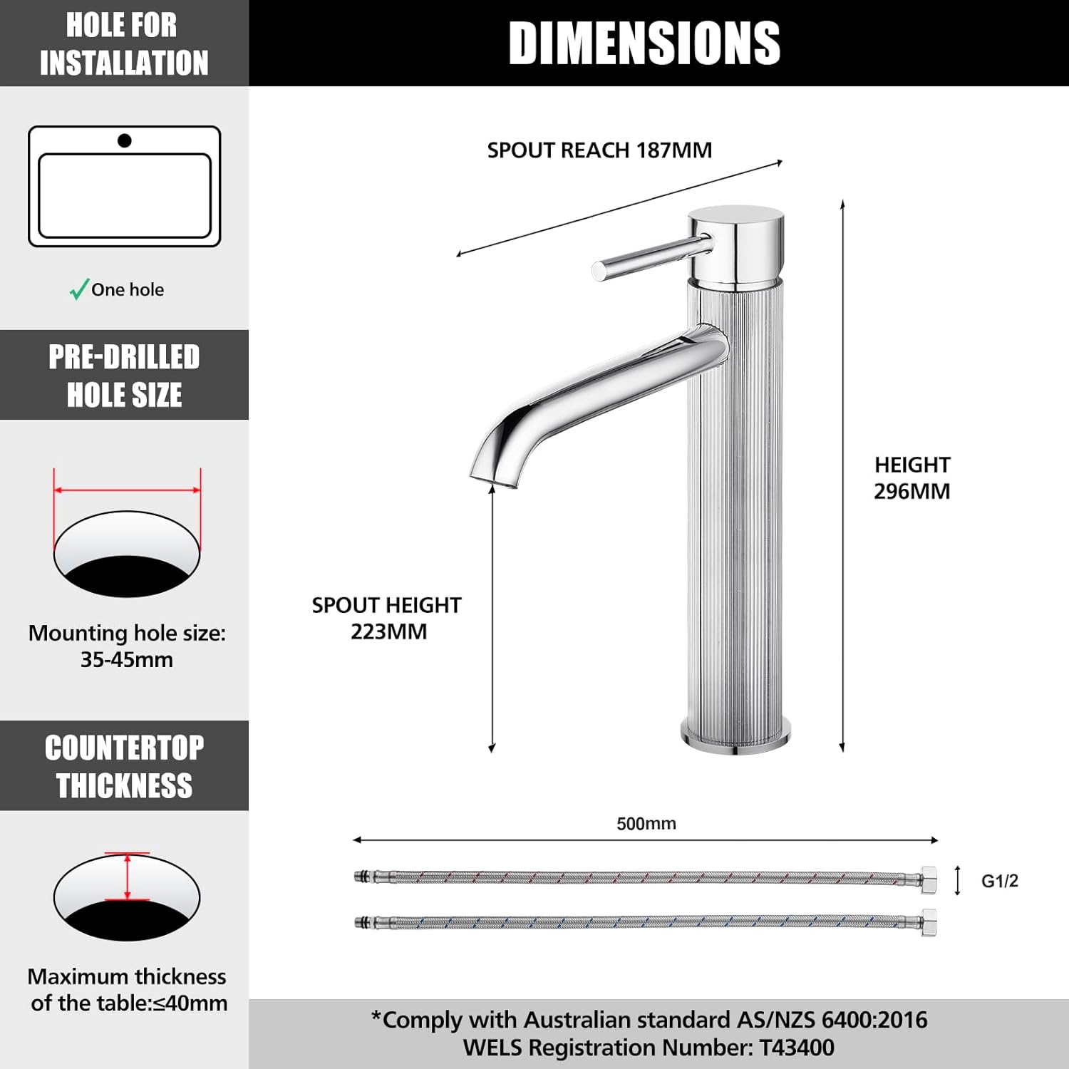 ACA International WELS Bathroom Basin Mixer Tap,High-Arc Counter Top Bathroom Taps,Single Handle Knurled Bathroom Faucet(Chrome)